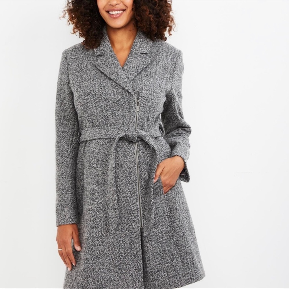 Belted Moto Wool Maternity Coat